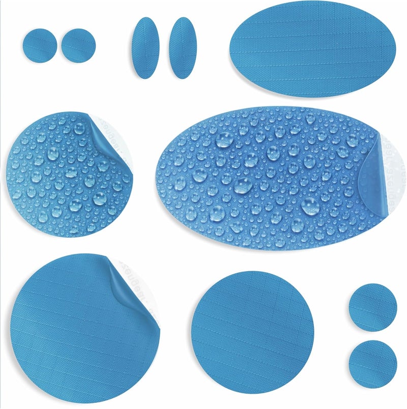 aZengear Repair Patches for Jackets, Tent, Shoe Toe, Air Mattress, Inflatables, PVC Gear - Waterproof, Self-Adhesive, Tear-Cold-Heat-Resistant, Down Puffer Coat (11 Pcs, Sky Blue) - Image 1